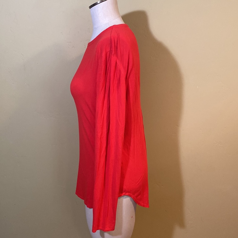 Eileen Fisher Long Sleeve Knit Tunic Top Shirttail Hem Petite Medium PM Red - Picture 2 of 12